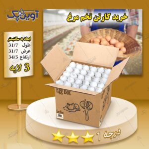 کارتن تخم مرغ سه لایه قهوه ای درجه 1 درب باز